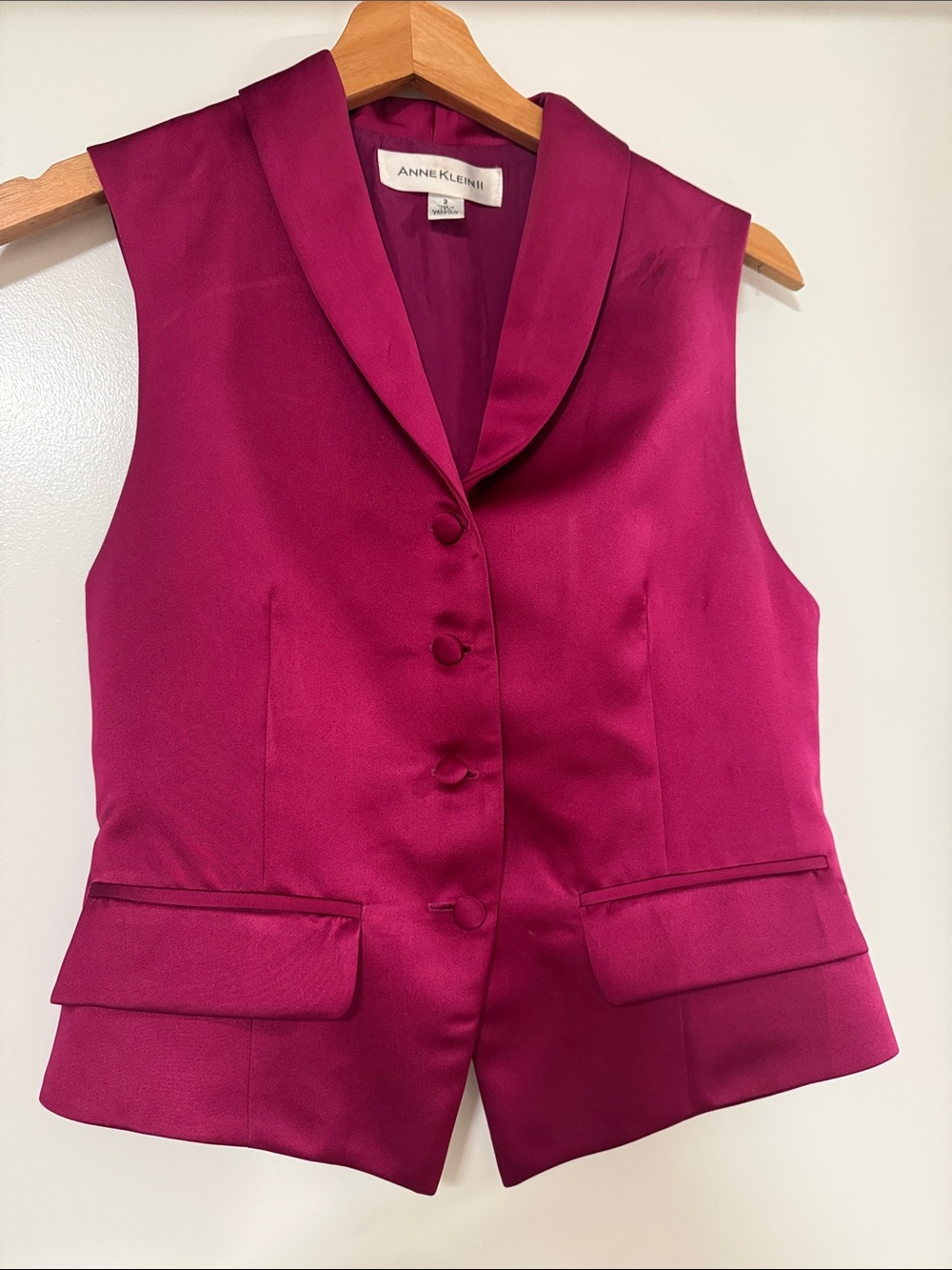 Anne Klein Magenta Satin Sleeveless Vest